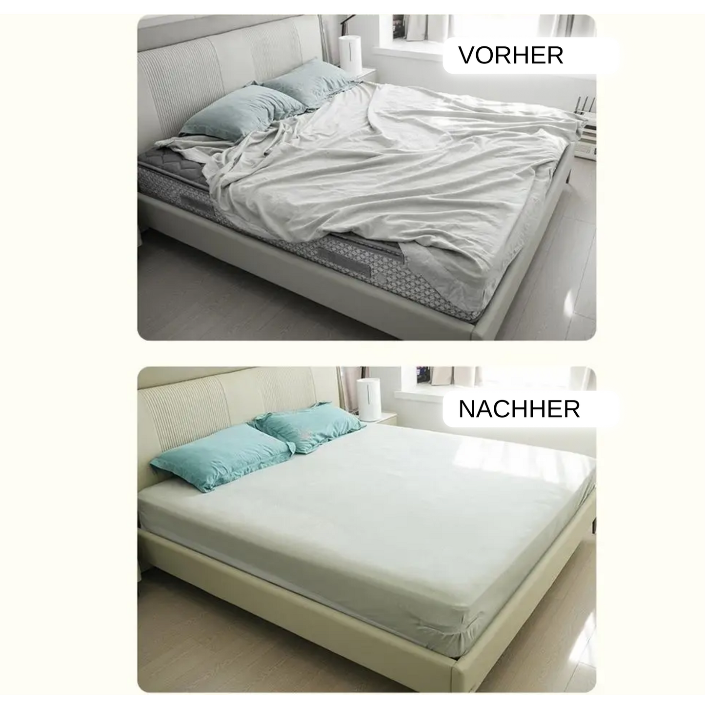 KomfortKlotz – die unsichtbare Halterung, die dein Bettlaken dorthin bringt, wo es hingehört.